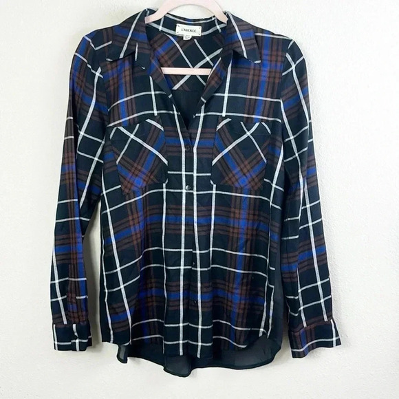 L'agence Denise Plaid Print Silk Contrast Back Button Up Flannel size XS - Picture 14 of 16